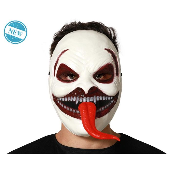 Máscara Blanca con Lengua Roja y Sonrisa Macabra - Dientes Afilados para Halloween, Payaso Malvado o Psicópata 0 Máscara Blanca con Lengua Roja y Sonrisa Macabra - Dientes Afilados para Halloween, Payaso Malvado o Psicópata 0