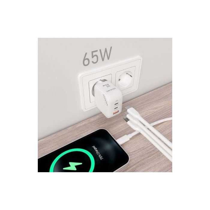 AISENS - CARGADOR GaN 65W, 2xUSB-C PD3.0 QC4.0, 1xUSB-A QC3.0, BLANCO 4 AISENS - CARGADOR GaN 65W, 2xUSB-C PD3.0 QC4.0, 1xUSB-A QC3.0, BLANCO 4