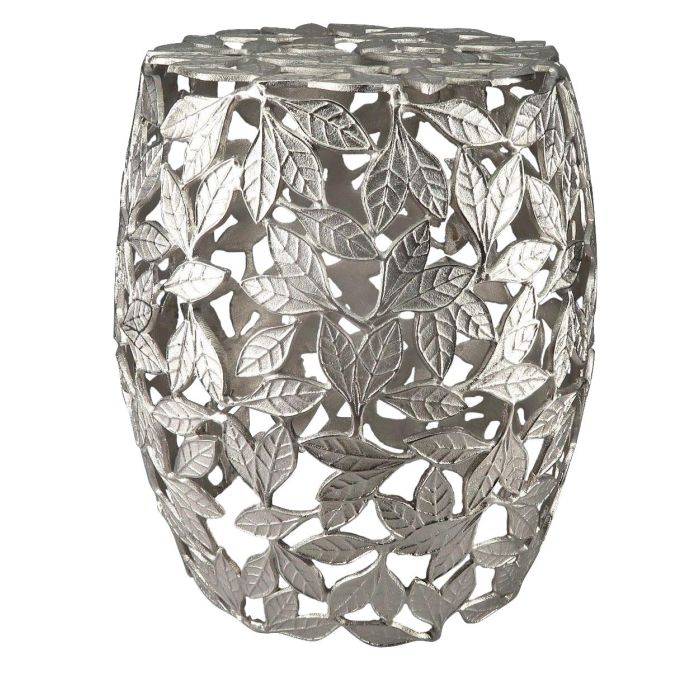 DKD Home Decor Mesita Auxiliar Plateada de Aluminio con Diseño de Hojas 40 x 45 x 40 cm