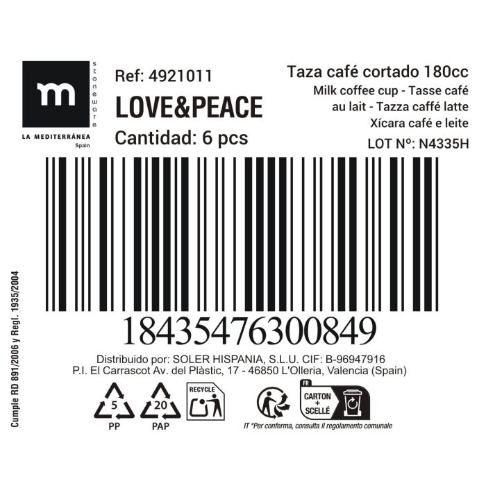 Taza de café cortado Love&Peace 180 cc - Inde (36 Unidades) 1 Taza de café cortado Love&Peace 180 cc - Inde (36 Unidades) 1