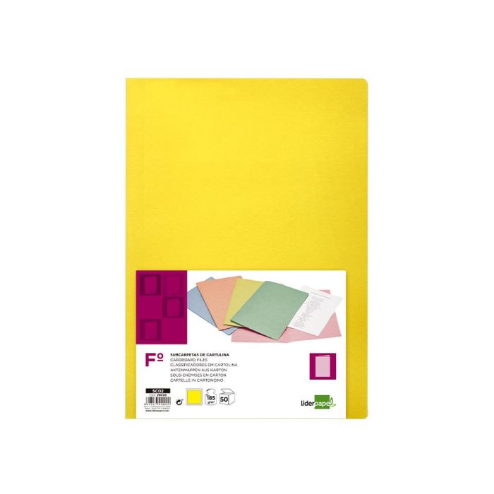 Subcarpeta Liderpapel Folio Amarillo Intenso 180 gr-M2 50 unidades 2