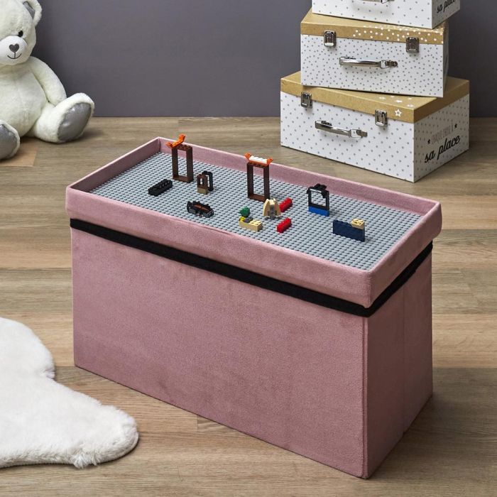 Home Deco Kids Banco-Puf Plegable Lego Rosa, Compatible con Piezas Lego, Madera MDF, 52x27x30 cm 1