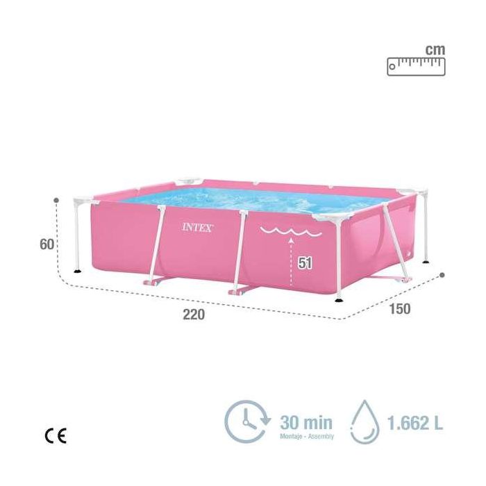 Iscina Piscina Desmontable Rectangular Small Frame Familiar Rosa 220x150x60 cm Capacidad 1662 Litros 7