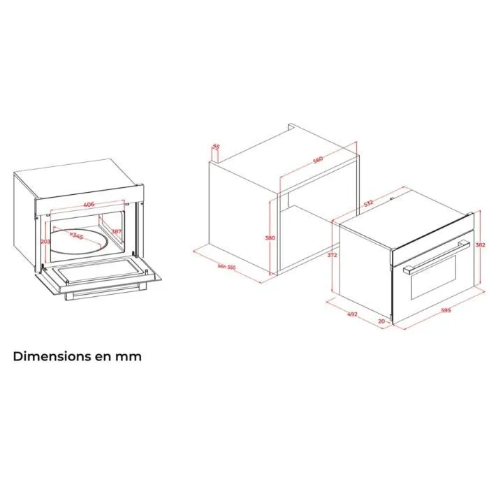 Continental Edison Horno Microondas Empotrable CEMO34CEB3 1450W 34L Combinación Grill Negro 59,5 x 38,3 x 49,2 cm 4