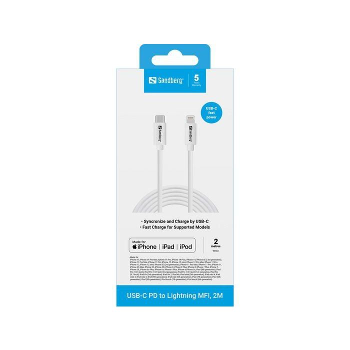Sandberg USB-C PD to Lightning MFI, 2M Cable para Carga Rápida de iPhone y iPad 1 Sandberg USB-C PD to Lightning MFI, 2M Cable para Carga Rápida de iPhone y iPad 1
