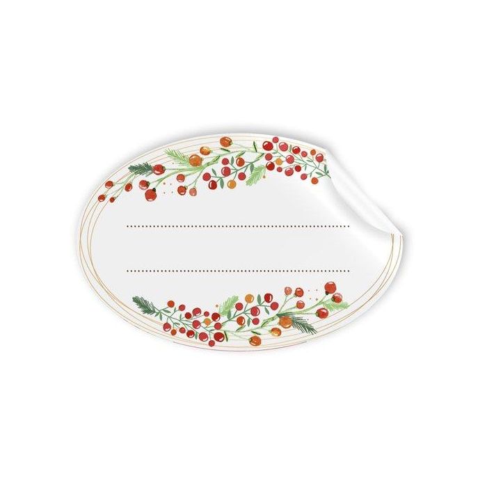 Etiquetas Regalo Adh. Rollo 250 Uds. Ovaladas 60X40 Navidad Muerdago