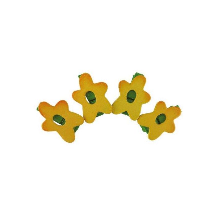 Pinzas Smart Madera Flores Amarillas Pack De 4