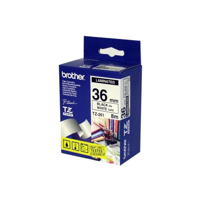 Brother TZ Cinta de Etiquetado Laminada Brillante, Negro sobre Blanco, 36 mm x 8m
