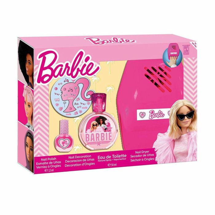 Cartoon Barbie Estuche de Belleza para Mujer con Eau de Toilette 50ml, Esmalte, Decoración y Secador de Uñas (4 Piezas)