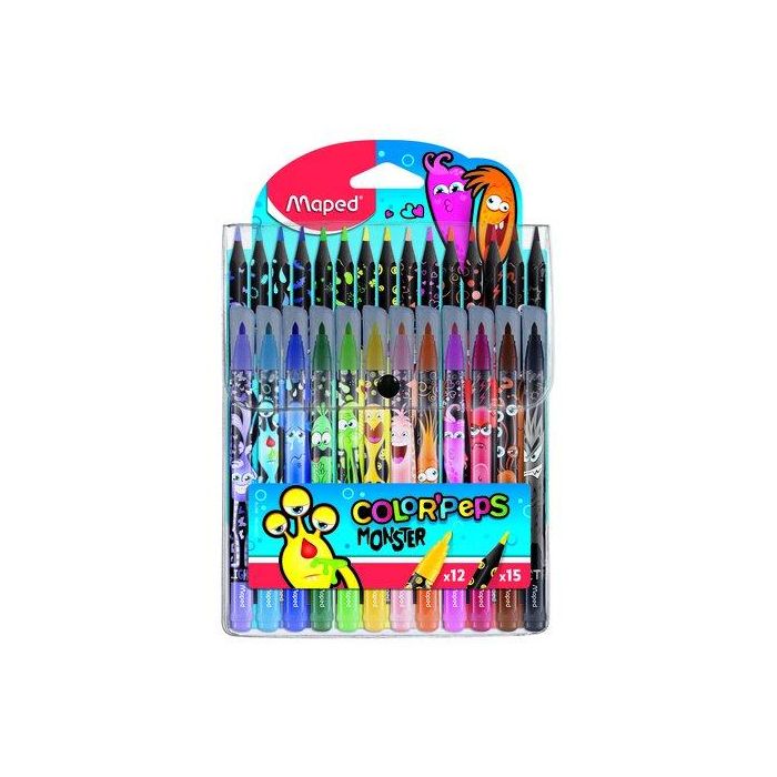 Combo Pack Maped Monster De 27 (12X Rotuladores De Color + 15X Lapices De Colores) 12 unidades