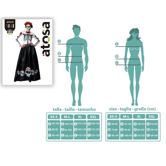 Disfraz Catrina Esqueleto Mexicano para Mujer - Vestido y Cinturón Halloween Talla XS-S 3