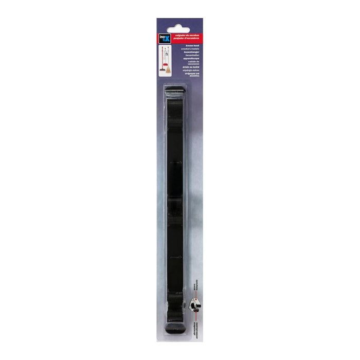 Inofix Colgador Escobas Negro 3034-3 con 3 Pinzas de Acero Templado para Utensilios de Limpieza con Mango de Ø20-26mm 1
