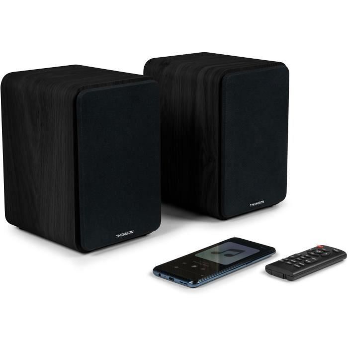 Thomson THO3499550387865 Altavoces WS600DUO | Juego de 2 con caja de madera, 100W, Bluetooth 5.0, 2 salidas RCA, Negro 4