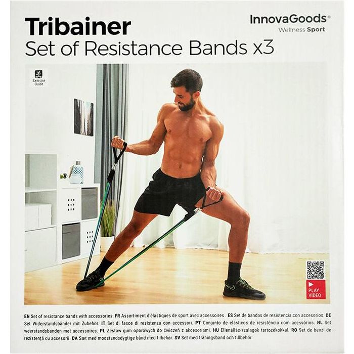Set de Bandas de Resistencia con Accesorios y Guía de Ejercicios Tribainer InnovaGoods 3 Unidades 1 Set de Bandas de Resistencia con Accesorios y Guía de Ejercicios Tribainer InnovaGoods 3 Unidades 1