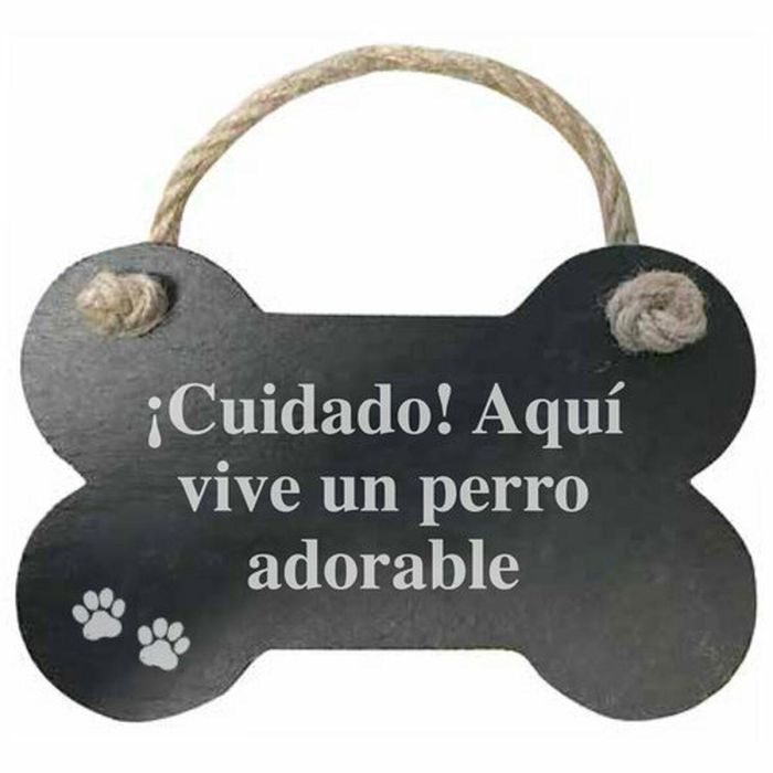 Decoración Colgante Magnet & Steel Cuidado aquí vive un perro adorable Hueso Pizarra Cuerda 1