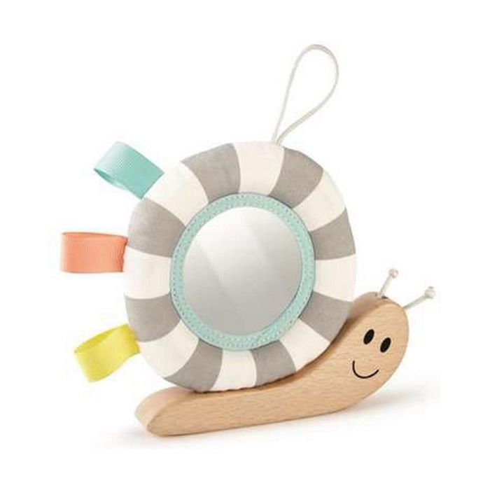 Caracol multijuegos de madera para colocar en cuna o cochecito, con espejo y una suave flor que suena. 17,5c16,5x3cm Caracol multijuegos de madera para colocar en cuna o cochecito, con espejo y una suave flor que suena. 17,5c16,5x3cm