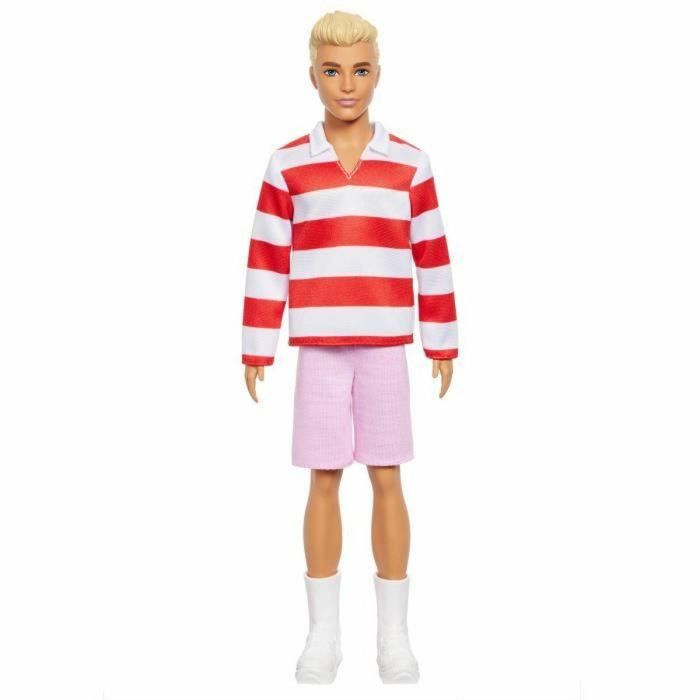 Barbie Hyv01 Muñeco Ken Fashionista con Polo Rayas, Pantalón Corto Rosa y Zapatillas Blancas 3