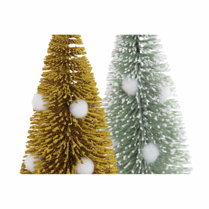 Árbol de Navidad DKD Home Decor Poliéster Madera Pompones (2 pcs) (7 x 7 x 17 cm) 2