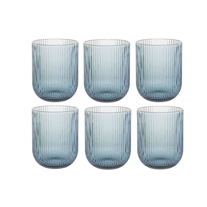DKD Home Decor Vaso de Cristal 240ml Azul Rayado | Set de 6 Piezas | Apto Lavavajillas y Microondas - 9.5 cm Alto 0 DKD Home Decor Vaso de Cristal 240ml Azul Rayado | Set de 6 Piezas | Apto Lavavajillas y Microondas - 9.5 cm Alto 0