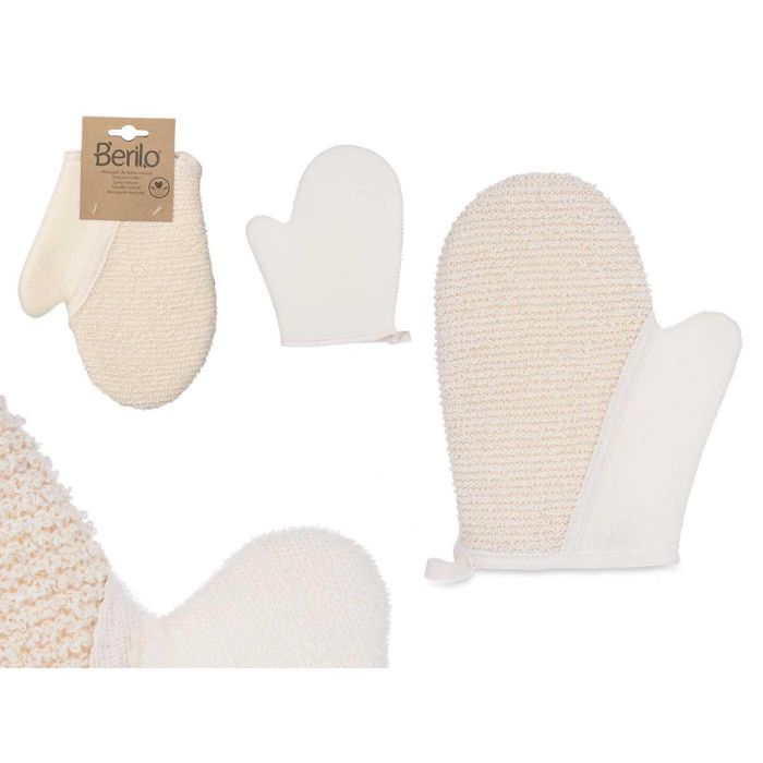 Manopla de Tejido Natural Berilo - 17.5x23x1 cm, Algodón/Espuma/Poliester, Blanco/Beige (24 Unidades)