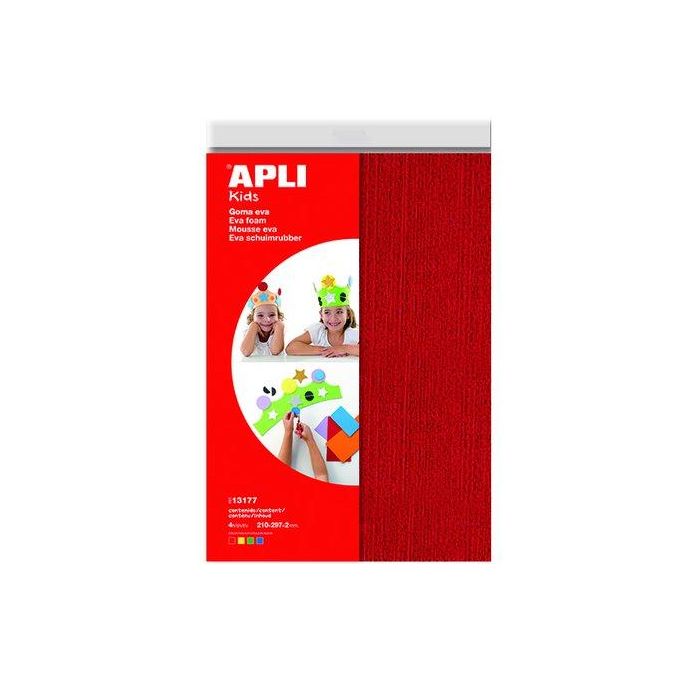 Goma Eva Apli Hoja 20X30 Cm Toalla 4 Hojas (Rojo, Amarillo, Verde Y Azul)