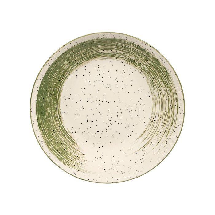 Vessia Plato Hondo Patinado Verde 20,5 cm, Cerámica de Porcelana, Blanco Interior (Set de 36)