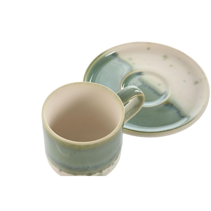 Taza Set Plato Oriental DKD Home Decor Verde Blanco 12 x 0.8 x 12 cm (6 Unidades) 2