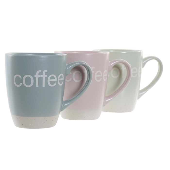 DKD Home Decor Mug Pasteles lianfeng Rosa Verde Gres Set de 6 piezas Apto microondas y lavavajillas