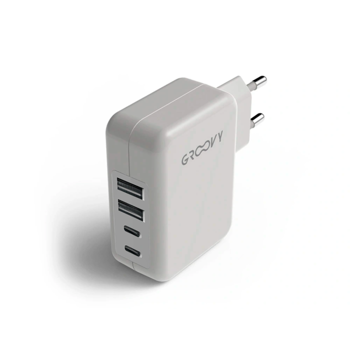 Groovy Cargador de Pared 2 USB + 2 USB-C 4.8A, Carga Rápida para Múltiples Dispositivos, Color Blanco 4