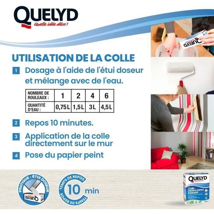 Pasta para empapelar - QUELYD - Polvo no tejido - Para todo tipo de habitaciones - Aplicación en paredes - Envase dispensador de 300 g 5