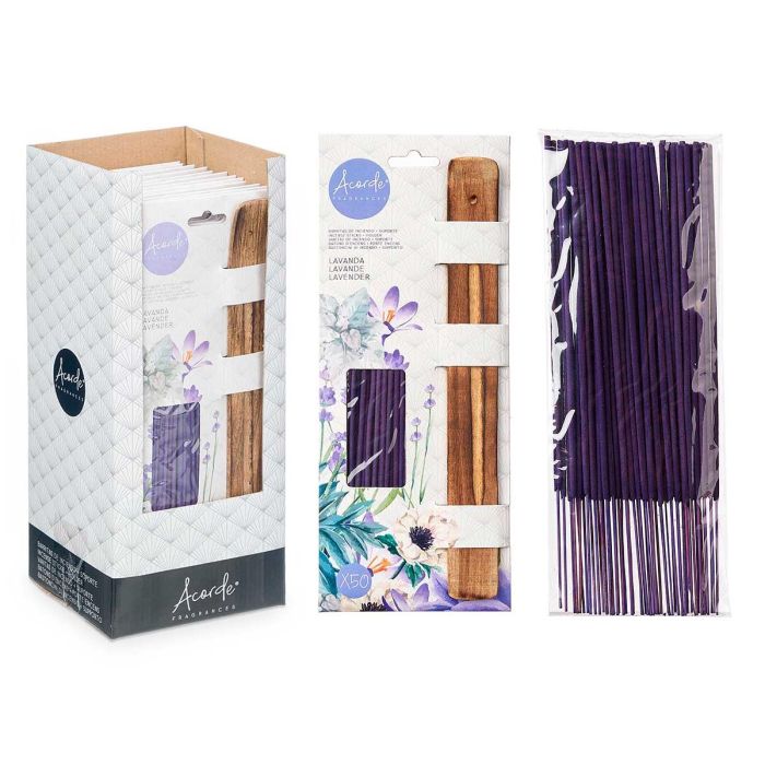 Set 50 Barras Incienso Soporte Madera Lavanda Acorde 12X29CM (24 Unidades) 2 Set 50 Barras Incienso Soporte Madera Lavanda Acorde 12X29CM (24 Unidades) 2