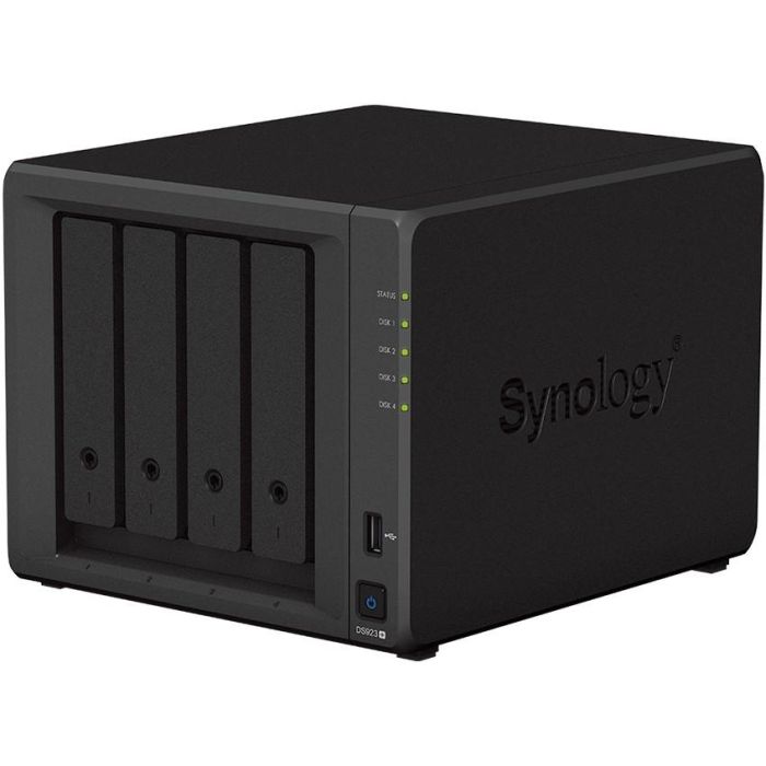 Synology DS923+ NAS DiskStation 4 Bahías 3.5"/2.5" 4GB DDR4 ECC RAM Ampliable AMD Ryzen R1600 Servidor de Almacenamiento en Red con 2x NVMe 2