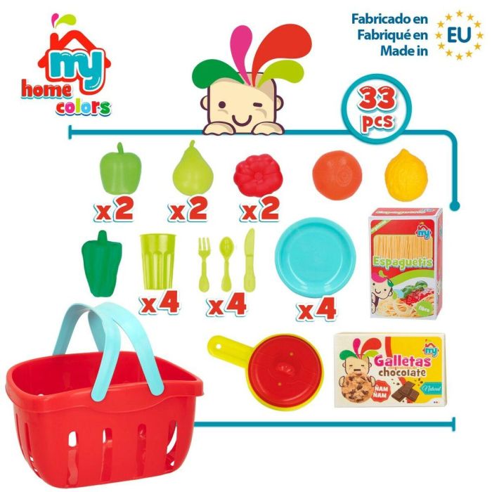 Set de Alimentos de Juguete Colorbaby Menaje y utensilios de cocina 33 Piezas (12 Unidades) 3 Set de Alimentos de Juguete Colorbaby Menaje y utensilios de cocina 33 Piezas (12 Unidades) 3