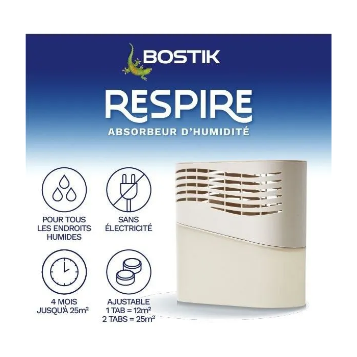 Absorbente de humedad - BOSTIK - Respira - Hasta 25 m² - 2 recambios sin perfume - 2 x 250 g 1 Absorbente de humedad - BOSTIK - Respira - Hasta 25 m² - 2 recambios sin perfume - 2 x 250 g 1