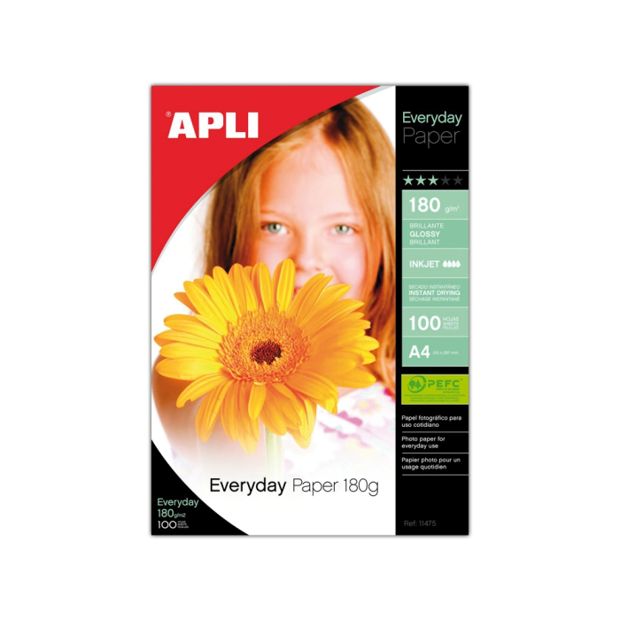 Apli Papel Fotográfico Everyday A4 180gr Brillo Inkjet Paquete 100H 1