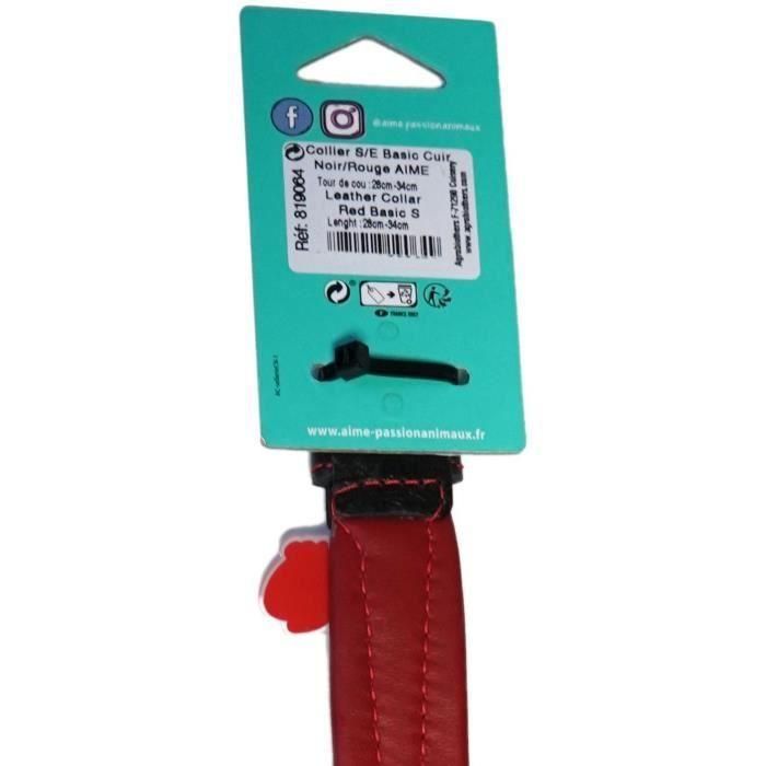 Aime Collar YAGO para Perros Pequeños, Cuero Negro y Rojo Suave y Ajustable, 27-35 cm, Talla S 3