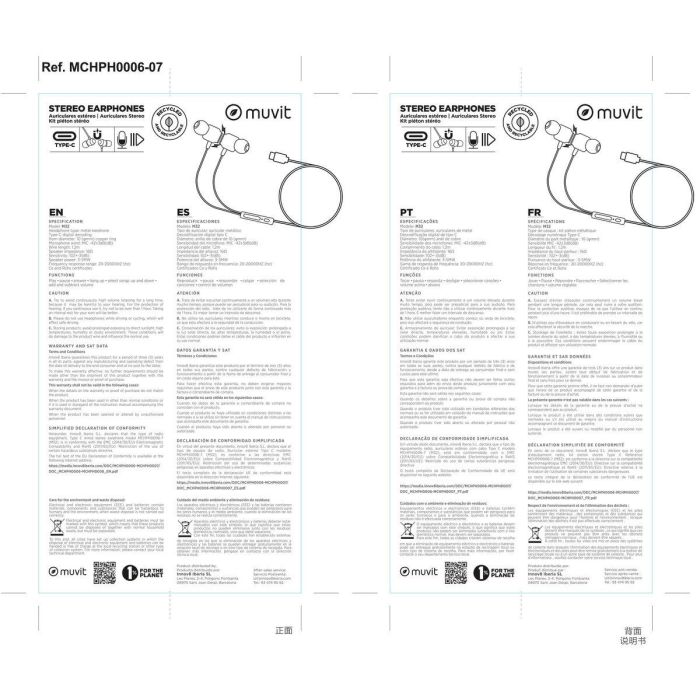 Muvit Auriculares Magneticos M32 Usb Tipo C Eco-friendly con Micrófono 1.2m 1