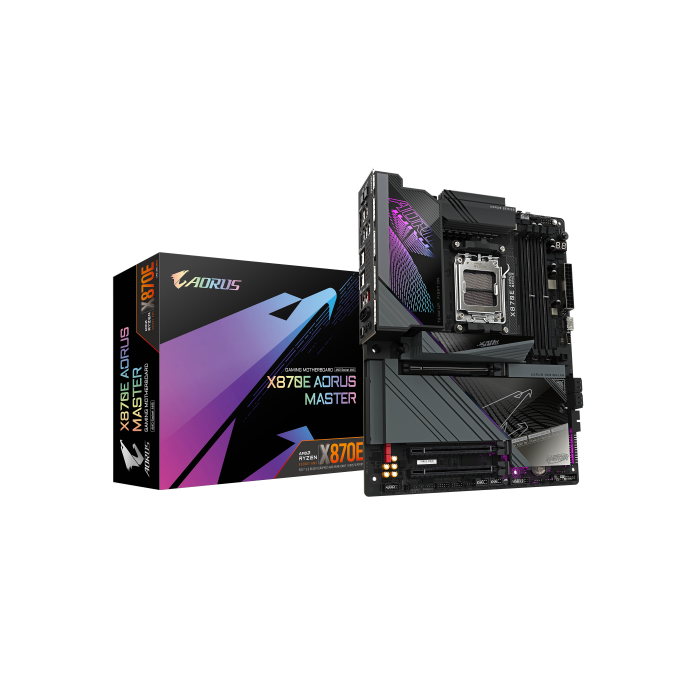 GIGABYTE Placa base X870E AORUS MASTER - Compatible con CPUs AMD Ryzen 9000, VRM digital de 16+2+2 fases, hasta 8200MHz DDR5 (OC), 4xPCIe 5.0 + 4xM.2, Wi-Fi 7, LAN 5GbE, USB 3.2 Gen 2x2 GIGABYTE Placa base X870E AORUS MASTER - Compatible con CPUs AMD Ryzen 9000, VRM digital de 16+2+2 fases, hasta 8200MHz DDR5 (OC), 4xPCIe 5.0 + 4xM.2, Wi-Fi 7, LAN 5GbE, USB 3.2 Gen 2x2