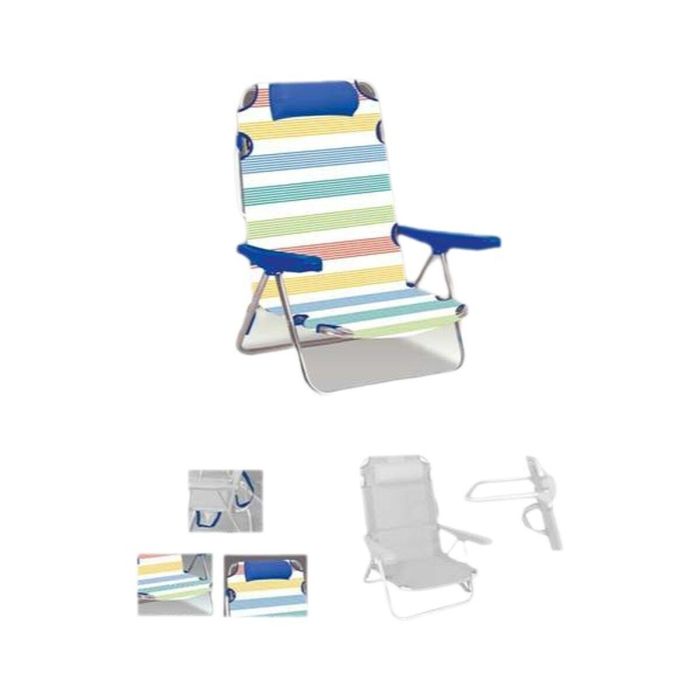 Silla playa aluminio multiposicion rayas con reposacabezas 25 cm, con almohadilla, 80x65x45cm, 25 cm altura asiento Silla playa aluminio multiposicion rayas con reposacabezas 25 cm, con almohadilla, 80x65x45cm, 25 cm altura asiento
