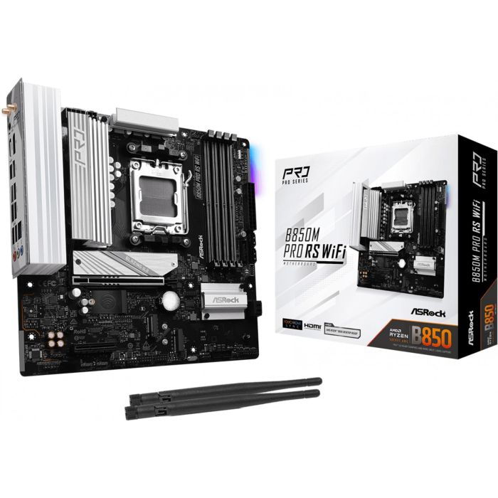 ASRock B850M Pro RS WiFi Placa Base Micro ATX AM5 para AMD Ryzen 7000/8000/9000 Series, DDR5, Wi-Fi 6E, Bluetooth 5.2