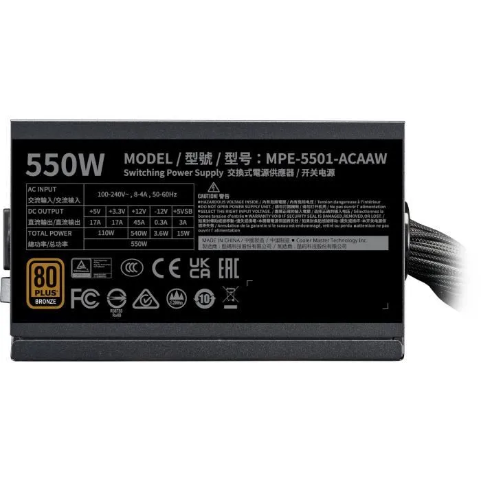 Cooler Master MWE Bronze 550W V2 Fuente de Alimentación 550W 80 Plus Bronze Cables Planos Negros Cooler Master MWE Bronze 550W V2 Fuente de Alimentación 550W 80 Plus Bronze Cables Planos Negros