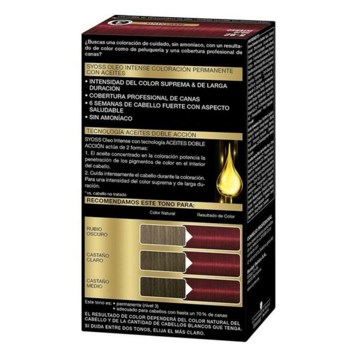 Syoss #5.92 Oleo Intense Tinte sin Amoniaco Rojo Intenso - Coloración Permanente Brillante con Aceites Nutritivos para Cabello 1 Syoss #5.92 Oleo Intense Tinte sin Amoniaco Rojo Intenso - Coloración Permanente Brillante con Aceites Nutritivos para Cabello 1