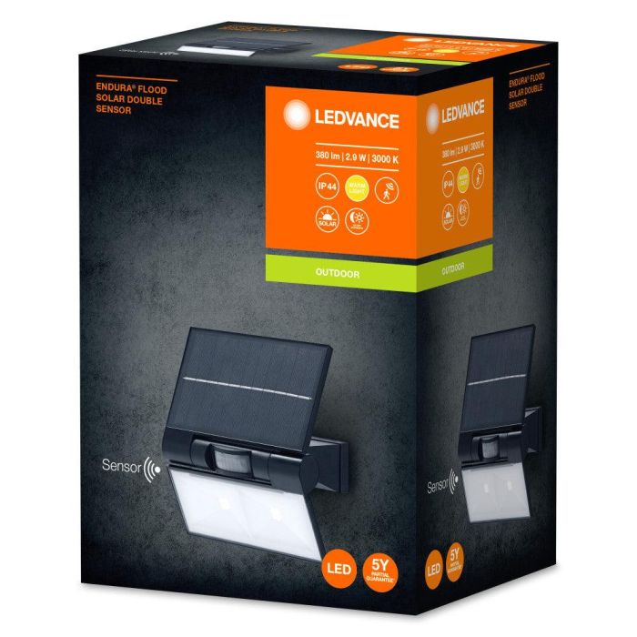Ledvance LVE-4058075576636 Foco Proyector LED Solar con Sensor de Movimiento y Luz, 2.9W 380Lm 3000K Blanco Cálido IP44 Exterior Regulable 1