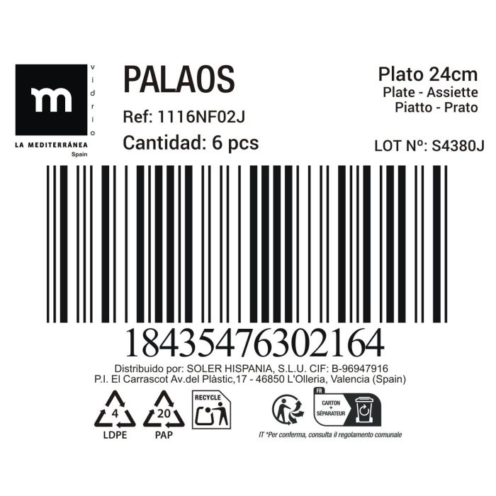 Plato Llano 24Cm Opal "Palaos" Md (36 Unidades) 1