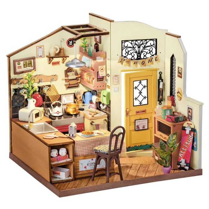 Rolife Maqueta DIY Betty's Kitchen 196 Piezas con Luz LED - Kit Casa Miniatura Estilo Retro