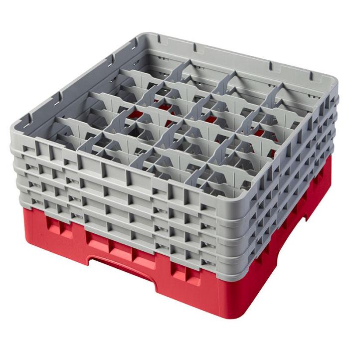 CAMBRO - 16S800-163 - Cesta de lavado 16 comp. 4 alturas - 10,9 cm Ø máx. - alt. máx. 21,7 cm - 50 x 50 x 26,7 cm - Rojo