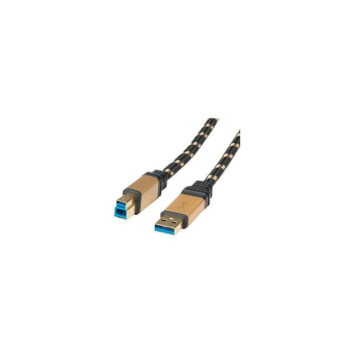 ROLINE Cable USB 3.2 Gen 1 (3.1 Gen 1) A a B, 5 Gbit/s, 1.8 m, Conectores Macho Chapados en Oro, Negro - 11.02.8902