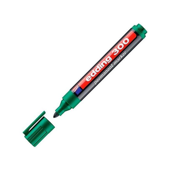 Edding Marcador Permanente 300 Verde Punta Redonda 1.5-3mm Resistente Agua para Papel Metal Plástico (10 Unidades) (10 Unidades)