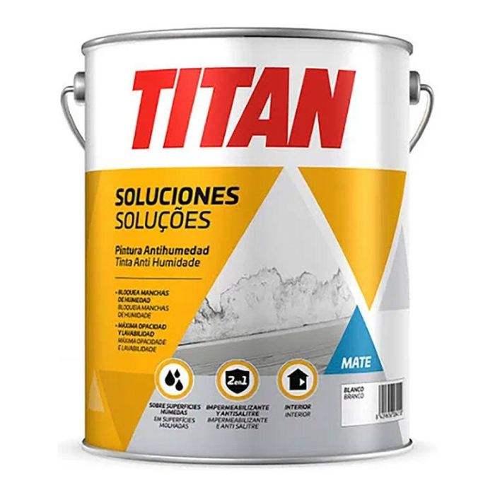 Titan Pintura antihumedad Blanca Mate Interior 1L para Paredes y Techos Titan Pintura antihumedad Blanca Mate Interior 1L para Paredes y Techos