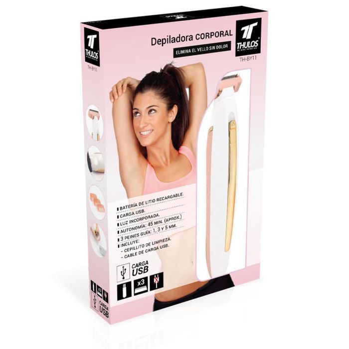 Thulos Depiladora Corporal Recargable USB TH-BY11, 45 Min Autonomía, 3 Peines Guía 1/3/5 mm, Luz LED 4 Thulos Depiladora Corporal Recargable USB TH-BY11, 45 Min Autonomía, 3 Peines Guía 1/3/5 mm, Luz LED 4
